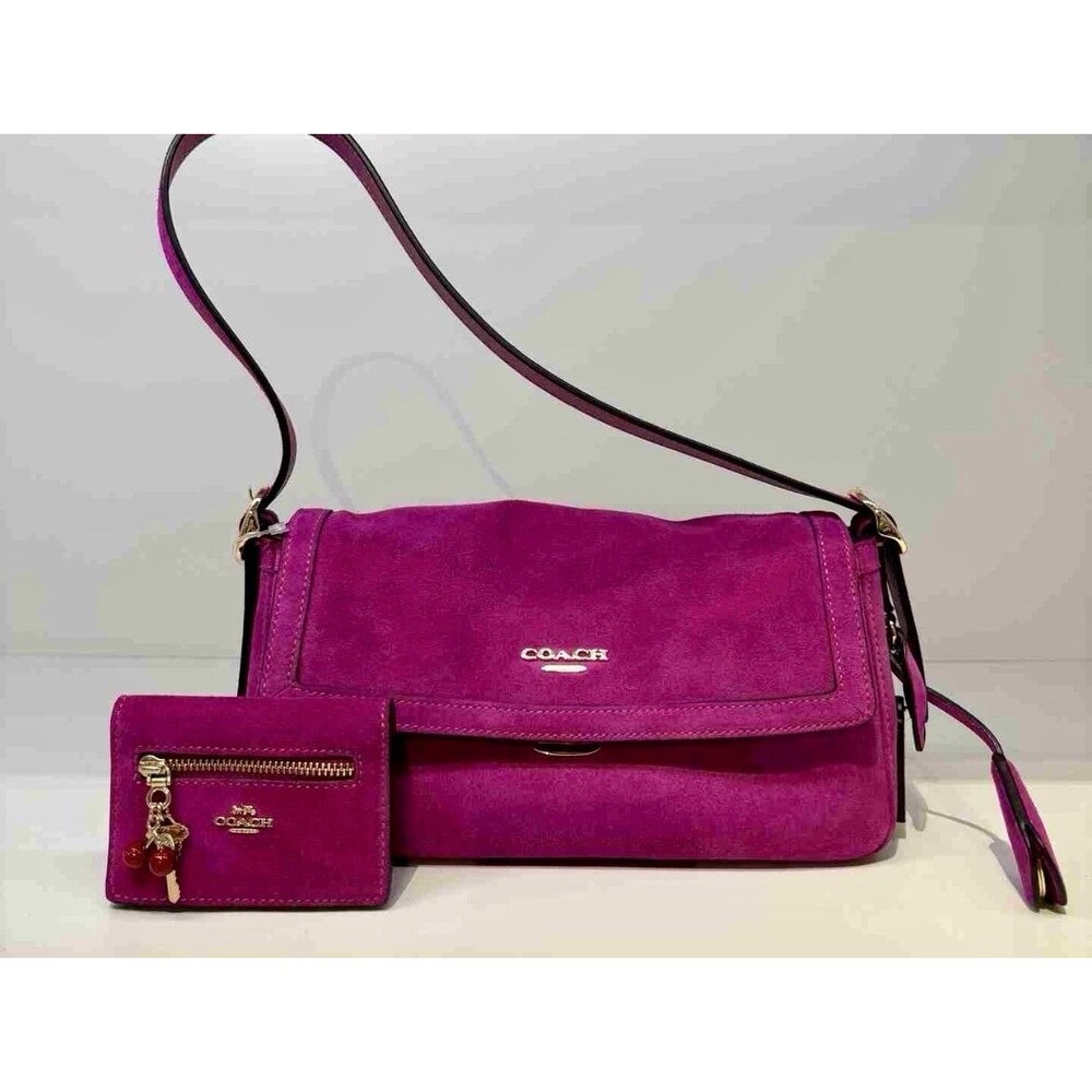 COACH Etta Small Flap Shoulder Crossbody Bag CGV53 Magenta & Card wallet SET NWT